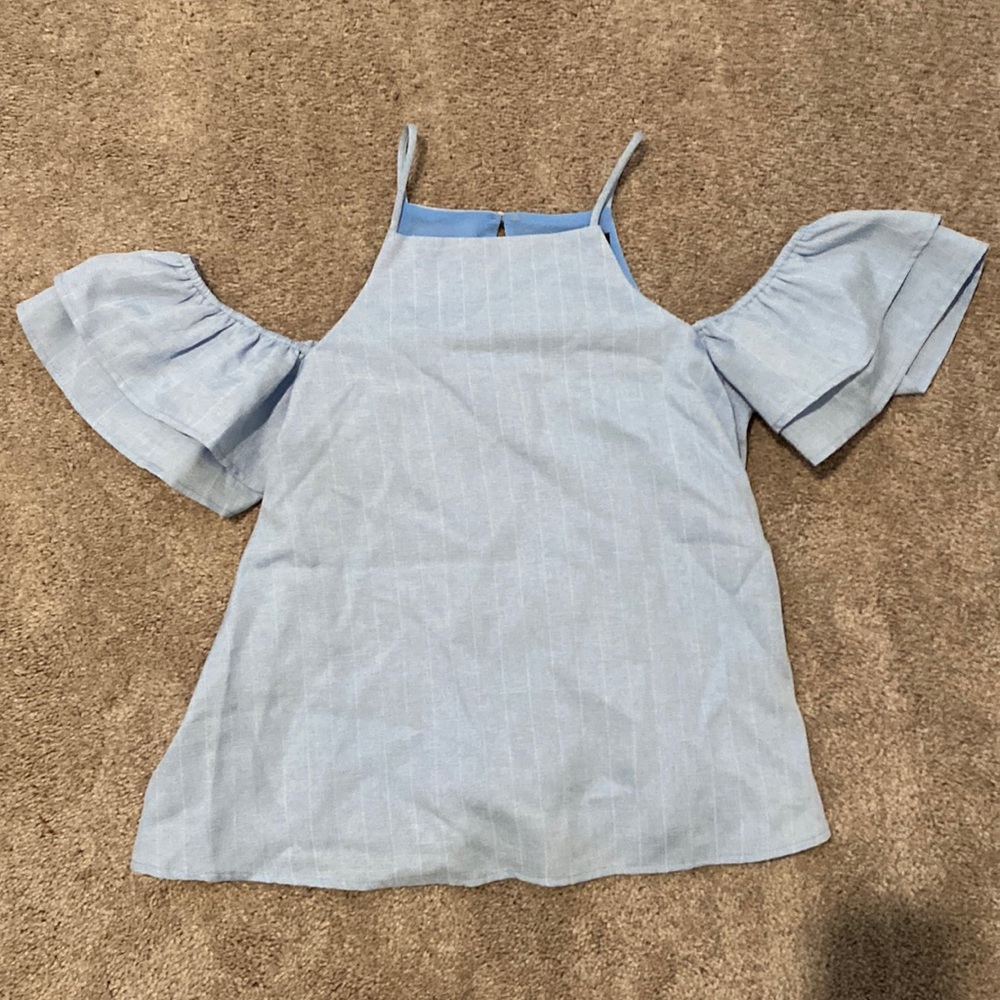 Sugar Lips Top Blue w/ White Stripes Off the Shoulder Brand New